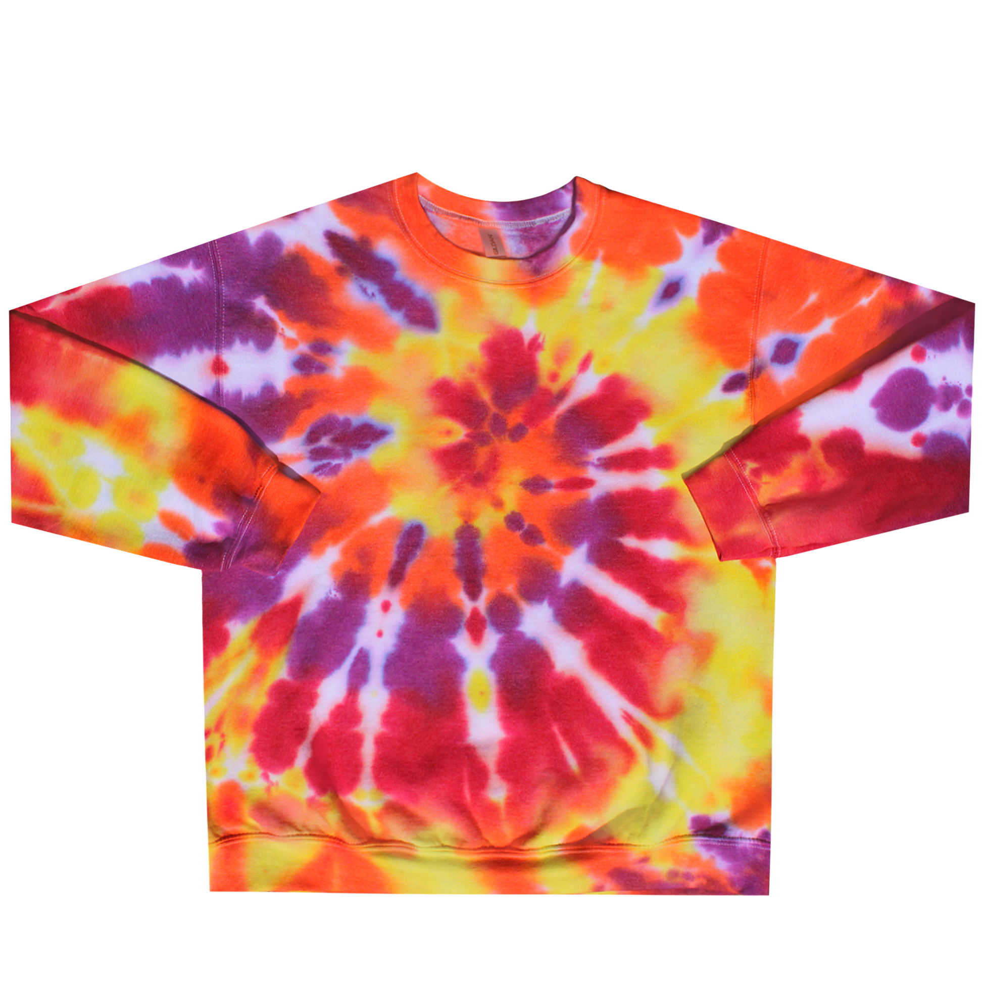 Tie Dye Crewneck Sweatshirt Magenta Red Orange Yellow Front