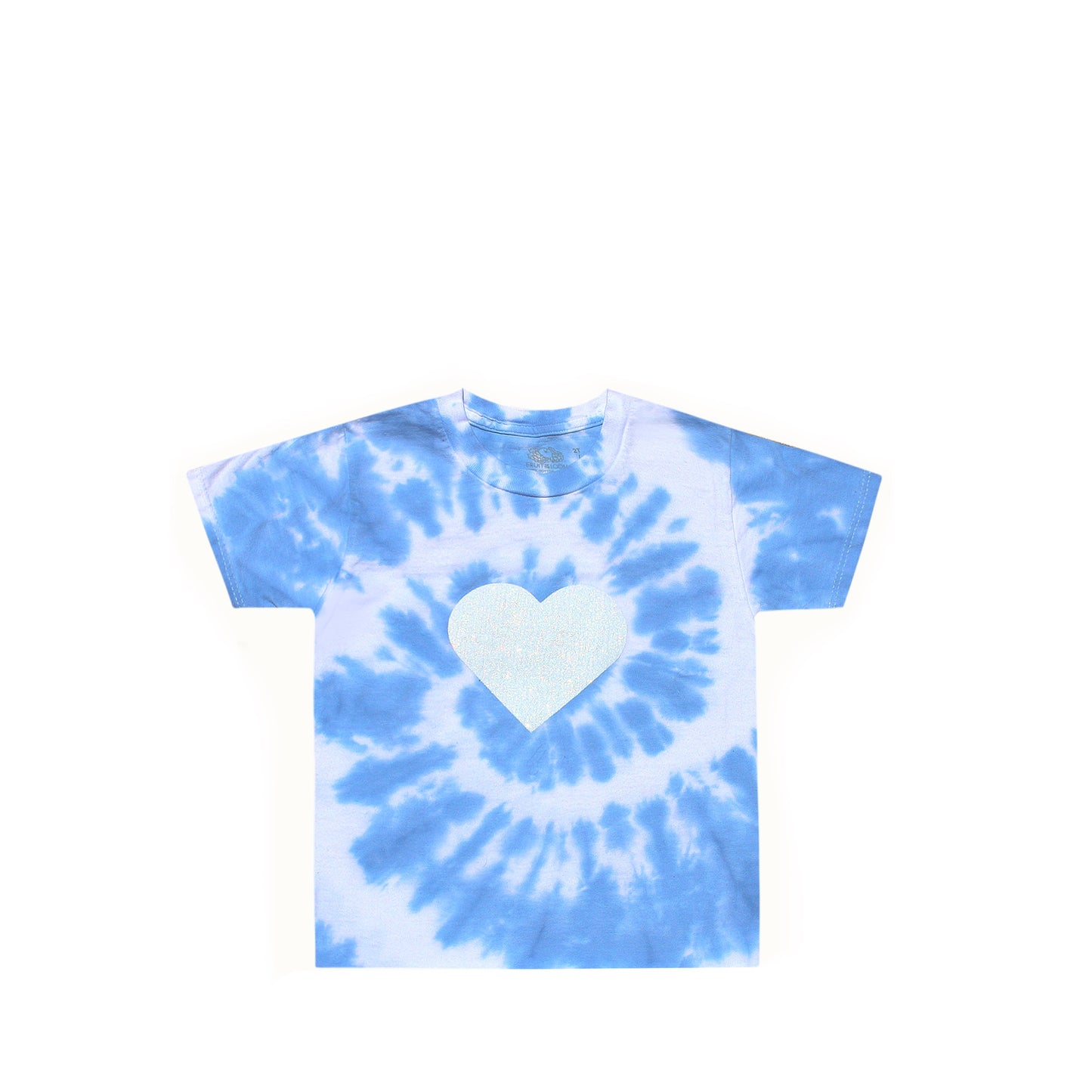 Toddler Sparkle Heart Graphic Blue Tie Dye Shirt Front