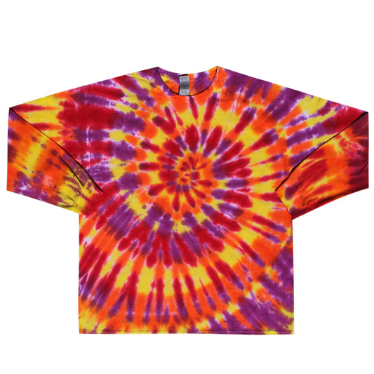 Red Orange Yellow Purple Long Sleeve Tie Dye Shirt