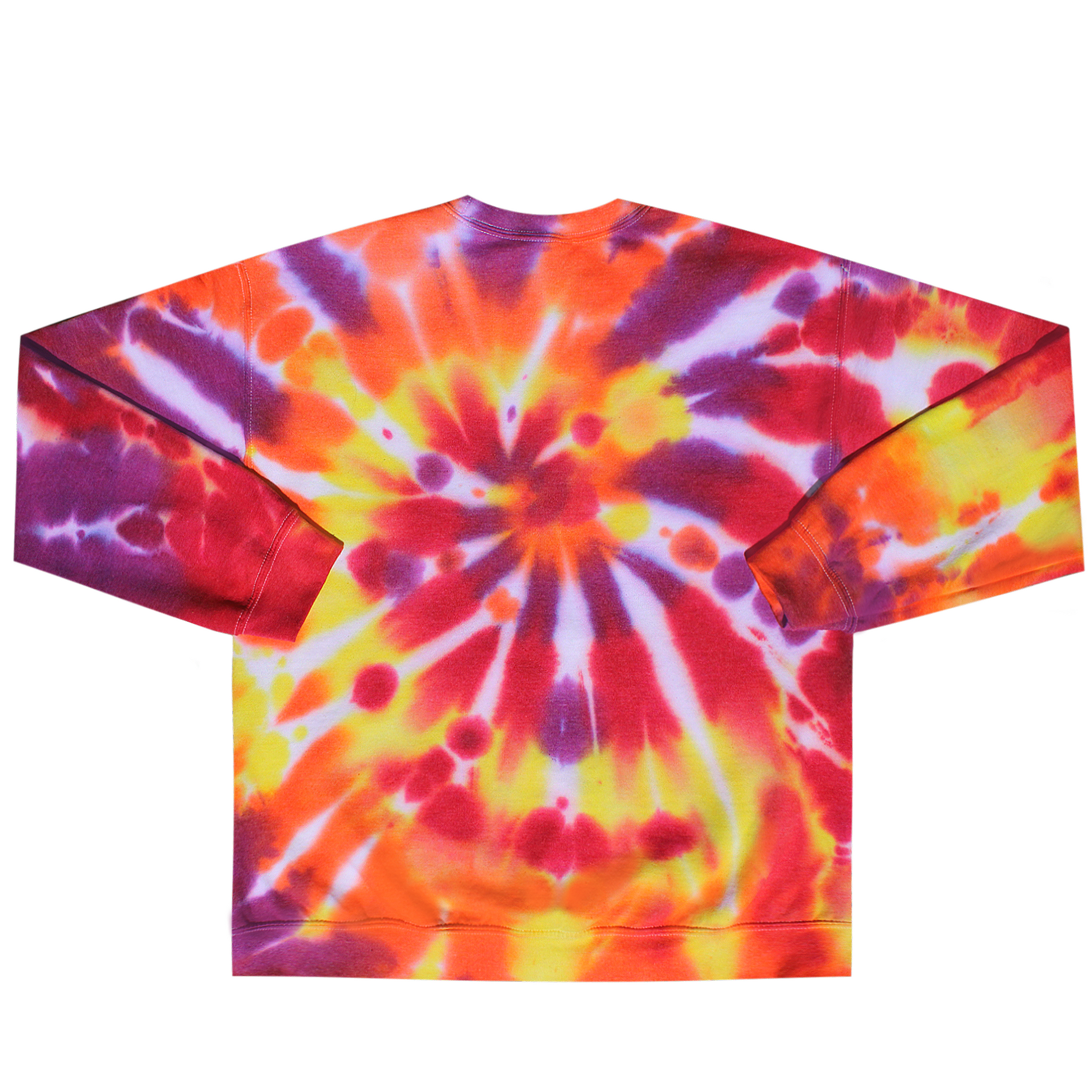 Tie Dye Crewneck Sweatshirt Magenta Red Orange Yellow Back