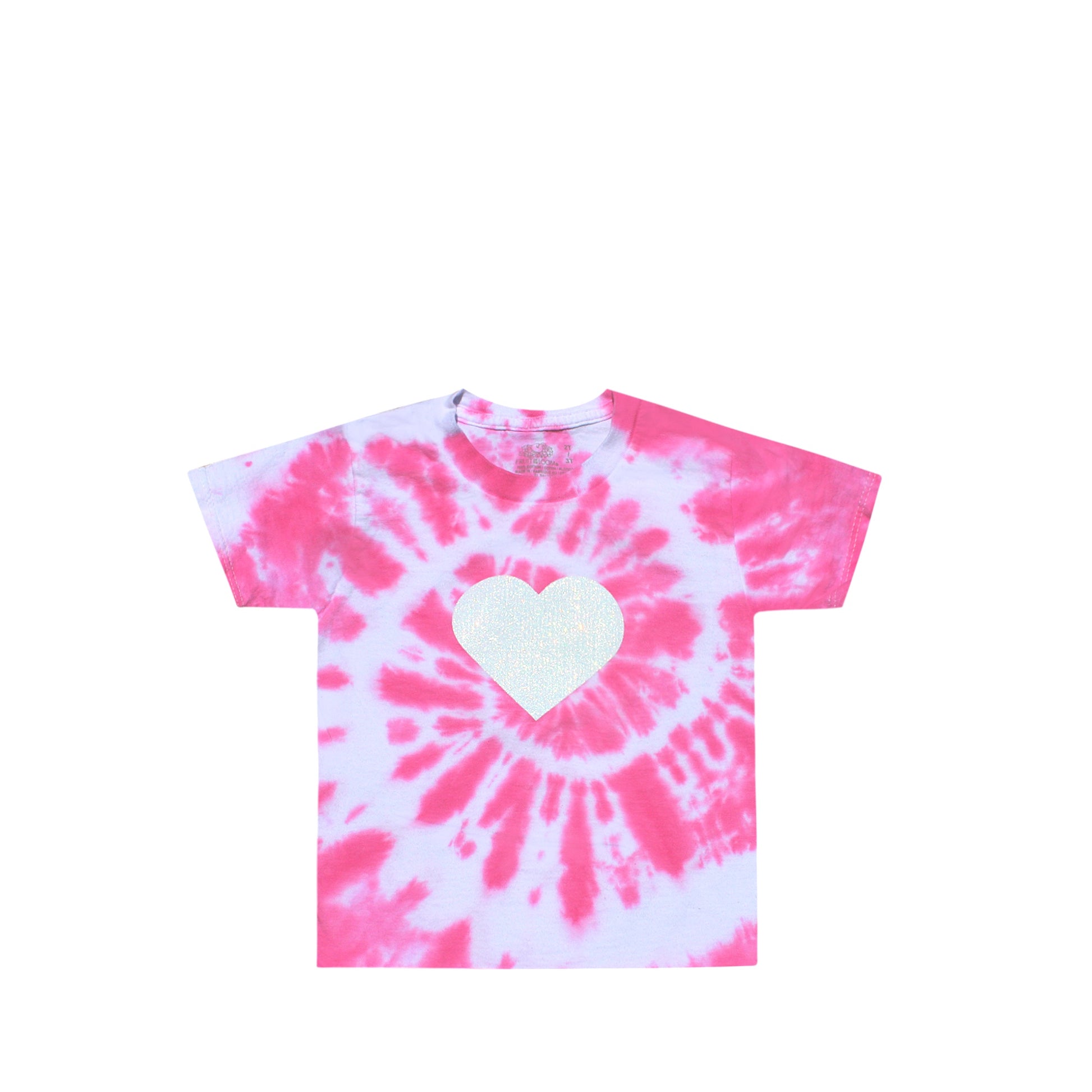 Toddler Sparkle Heart Graphic Pink Tie Dye Shirt Front